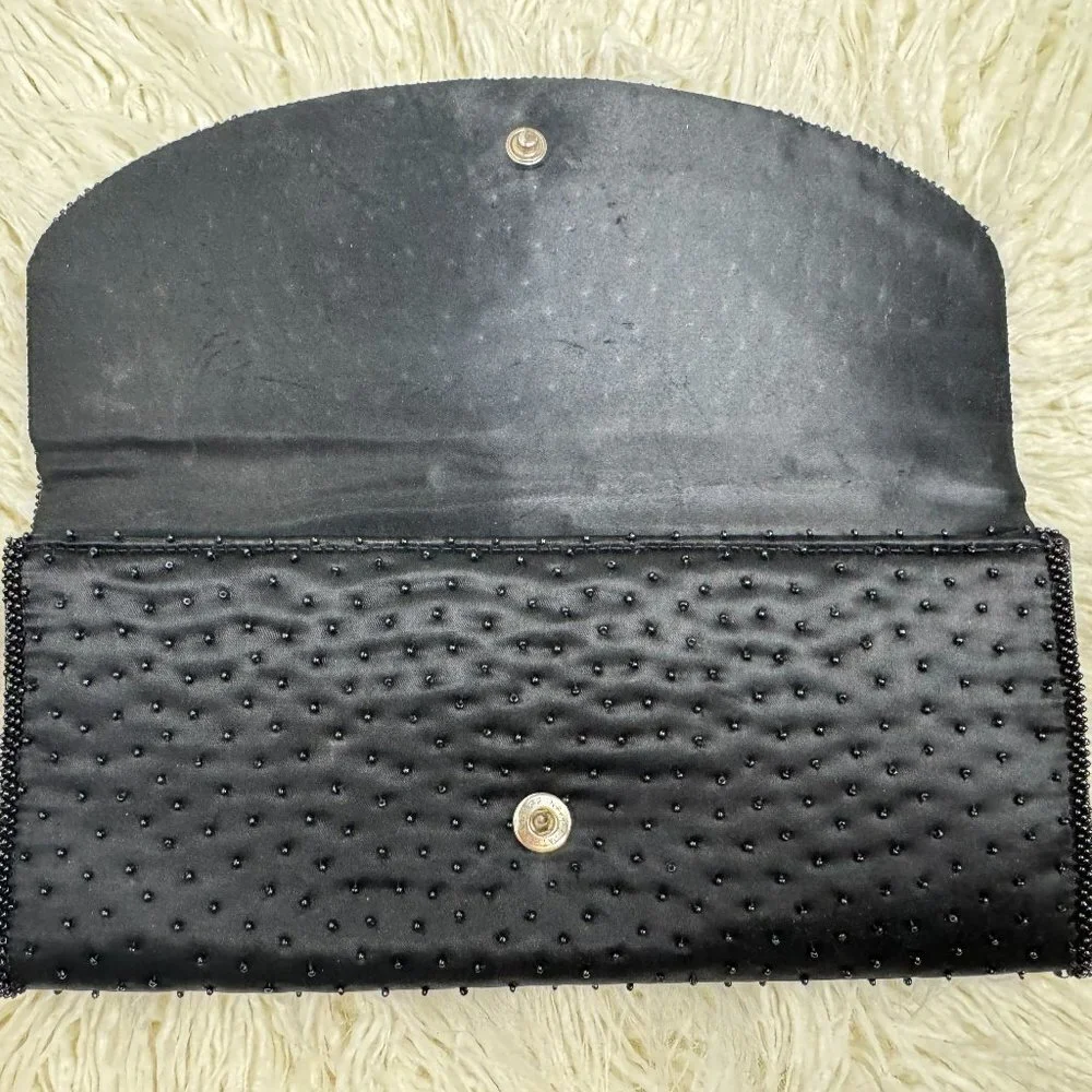 Vintage  Black Clutch  Bag Satin Beaded Event Evening Party Handmade Hong Kong